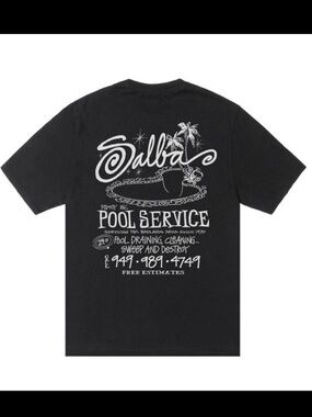 Stussy Pool Service Tee Black Pigment Dyed Graphic Shirt Size S